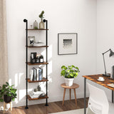 Axeman 5-Tier Ladder Shelf, Tall Narrow Bookcase for Small Spaces, Book Storage Organizer Case for Living Room, Home Office, Study, Industrial Style Black Metal Frame and Rustic Brown Shelf Axeman