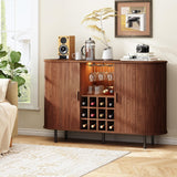 ONBRILL 55" Wine Bar Cabinet with LED Light,Modern Liquor Whiskey Coffee Station with Wine Rack and Glass Holder, Farmhouse Buffet Sideboard with Storage for Living Room, Kitchen, Entryway (Walnut) ONBRILL
