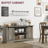 HOMCOM TV Stand Cabinet for TVs up to 65 Inch, Entertainment Center with Charging Station, 59" Farmhouse Media TV Console Table with Sliding Barn Doors, Adjustable Shelves, Gray HOMCOM