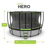 JumpFlex Hero Round Outdoor Backyard Trampoline with Net Safety Enclosure and Ladder, 15ft Jumpflex