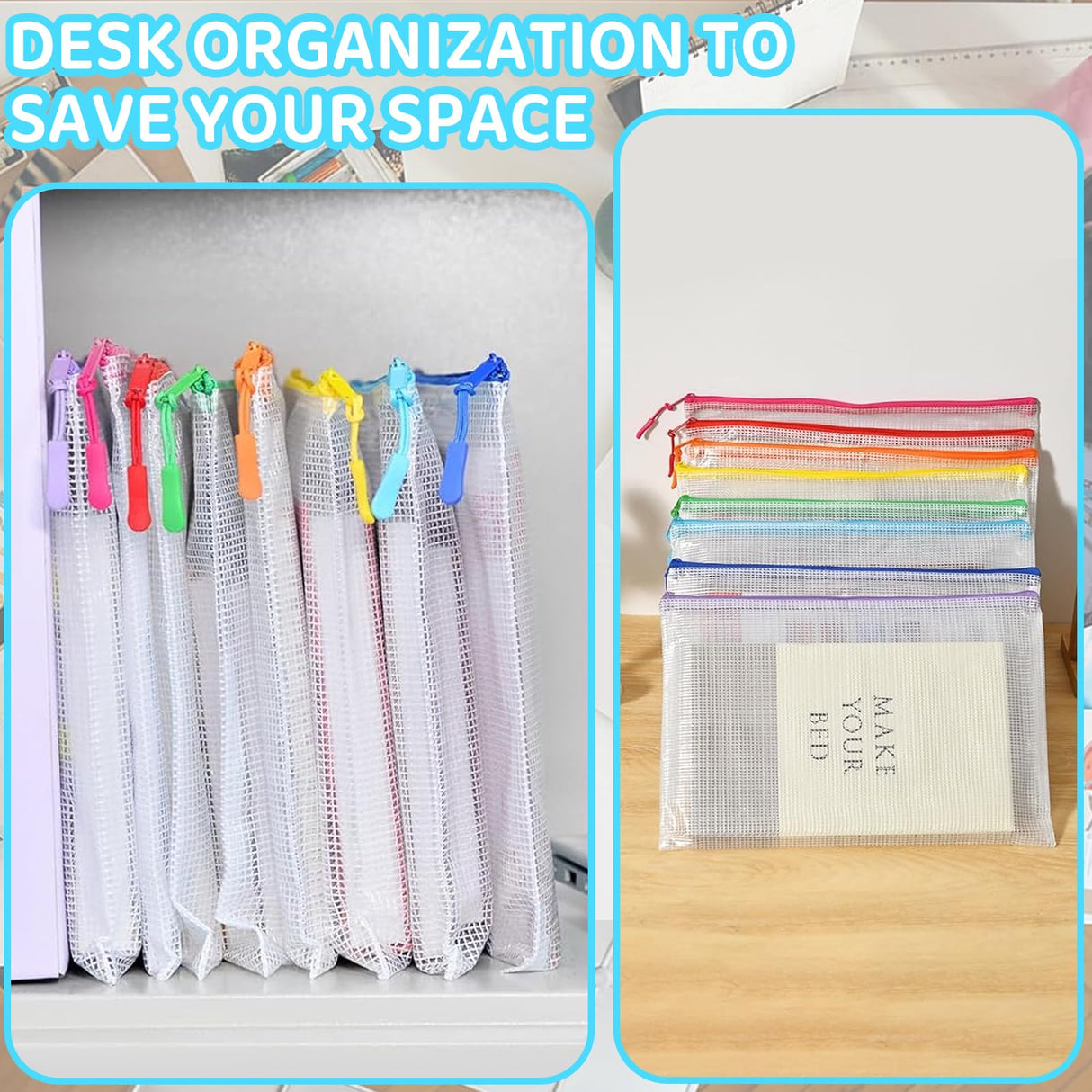 24pcs Mesh Zipper Pouch File Bags Puzzle Storage Bags, A4 13x9 Inches Large Reusable Zipper Pouches for Organizing Classroom Board Game Organization YOPCDJ