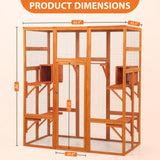 Catio Outdoor Cat Enclosure, Large Wood Cat Cage with Sunlight Top Panel, Perches, Sleeping Boxes, Wooden Cat Cage Condo Indoor Playpen, 62.6" L x 32.2" W x 70" H (Orange, Extra Large) GIYZOKNI
