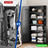 BYNSOE 71'' Kitchen Pantry Storage Cabinet with 5 Adjustable Shelves Metal Pantry Storage Cabinet with Ventilation Cupboard Cabinet for Kitchen, Living Room Dinning Room Bathroom. (Black, 71 inch) BYNSOE