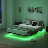 YORMDMO Floating Bed Frame Queen Size, Heavy Duty Bedframe with Smart LED Lights & Charging Station, Modern Metal Platform Bed, Easy Assembly No Box Spring Needed, 10 Inch YORMDMO