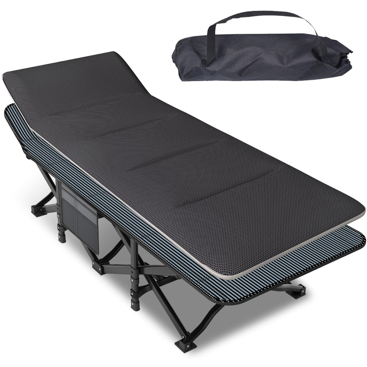 Mopaicot Camping Cot for Adults, Folding Bed with Comfortable Cushion, Tent Portable Sleeping Bed with Carry Bag for Camp, Office Use, Outdoor, Traveling Supports 450 lbs Mopaicot