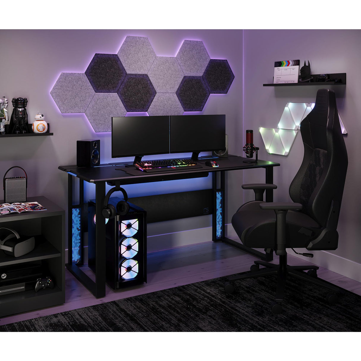 RS Gaming™ Mergence 60"W RGB Gaming Computer Desk With 10 Acoustic Panels, Black RS Gaming