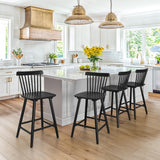 LUE BONA Upgraded Windsor Wooden Black Bar Stools Set of 4, 24 Inch Counter Height Barstools with Spindle Back/Bigger Seat for Kitchen Island LUE BONA