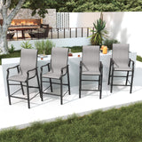 UDPATIO Patio Chairs Bar Stools Set of 4,Outdoor Bar Height Chairs with High Back and Armrest,Metal Frame and Breathable Textilene for Balcony,Pool,Deck,Garden(Grey White) UDPATIO