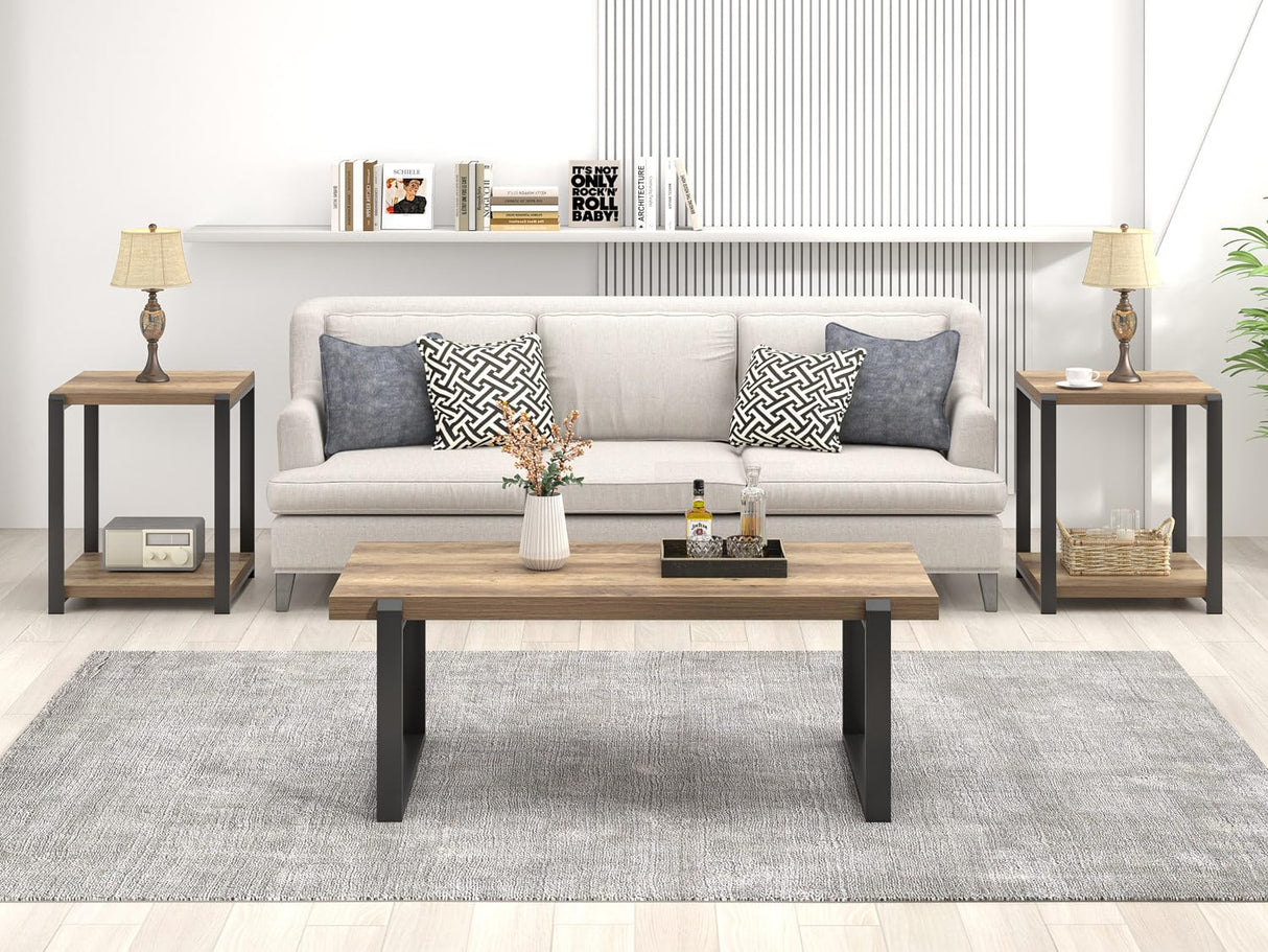 FOLUBAN Coffee Table, Modern Rustic Wood and Metal Center Table, Industrial Cocktail Tea Table for Living Room, Oak, 44 Inch FOLUBAN