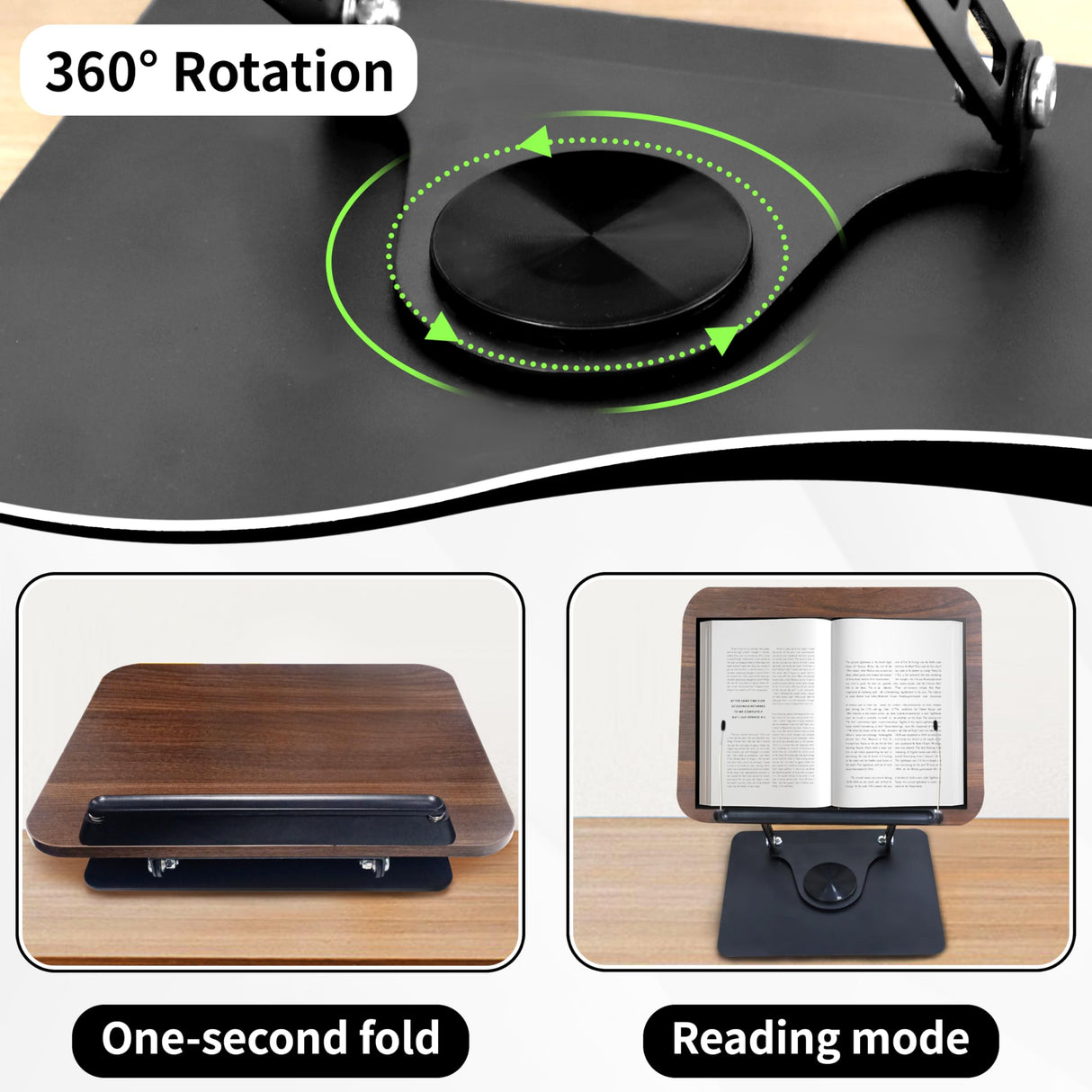 New Upgrade Book Stand for Reading, Book Holder with 360° Swivel Base, Adjustable Height & Angle Cookbook Stand, Foldable Recipe Book Holder for Kitchen, Textbook, Music Stand, Lightweight & Portable GYINGS
