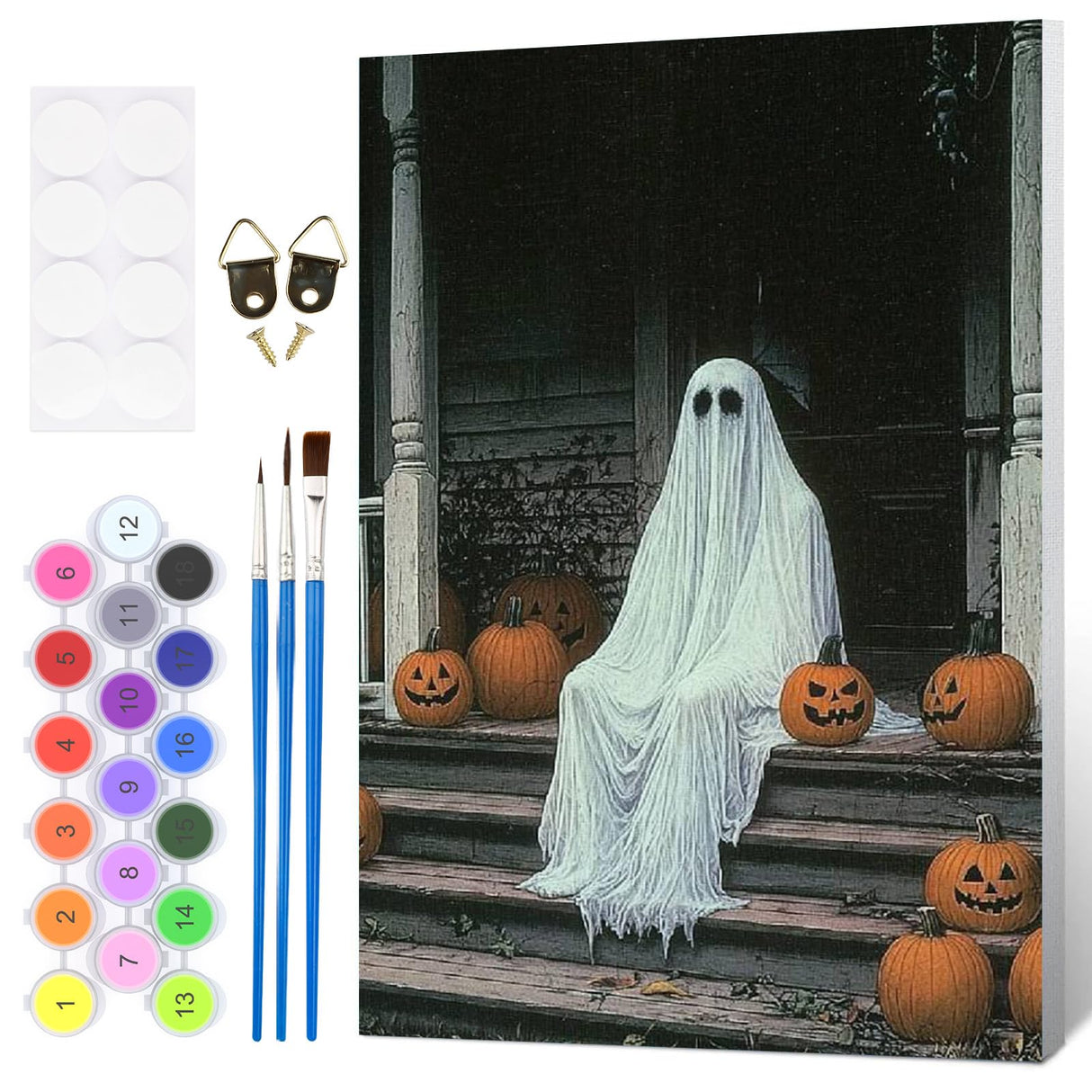 HEIBAGO Halloween Framed Paint by Numbers Kit for Adults, Ghost Paint by Numbers for Adults Beginner, Adult Paint by Number Kits on Canvas, Painting by Numbers for Gift Home Wall Decor 12 * 16 inch HEIBAGO
