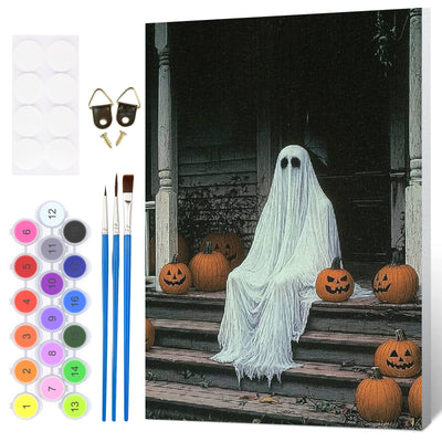 HEIBAGO Halloween Framed Paint by Numbers Kit for Adults, Ghost Paint by Numbers for Adults Beginner, Adult Paint by Number Kits on Canvas, Painting by Numbers for Gift Home Wall Decor 12 * 16 inch