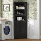 TEENFON Tall Corner Cabinet with LED Lights, Gothic Style Corner Storage Cabinets with Doors, 5-Tier Bathroom Cabinet, Living Room, Dining Room, Black TEENFON