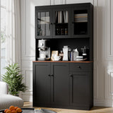 Cozy Castle Tall Kitchen Pantry Cabinet with Microwave Shelf, Modern Large Freestanding Sideboard Cupboard Kitchen Hutch Cabinet with Storage Countertop and Drawer for Dining Room, Living Room, Black Cozy Castle
