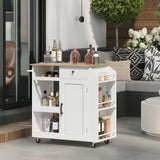 MAHANCRIS Kitchen Island with Power Outlet, Kitchen Storage Island with Drawer, Spice Rack, Towel Rack, Wine Rack, Rolling Kitchen Cart on Wheels, for Dining Room, White and Natural KINW122E01N1 MAHANCRIS