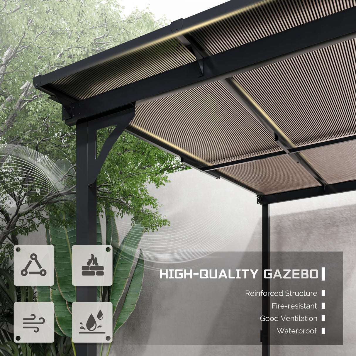 Devoko 10’x 10’ Gazebo for Patio, Lean to Gazebo Pergola on Clearance, Hardtop Wall-Mounted Gazebo with Awnings for Patio, Decks, Porch, Backyard Devoko