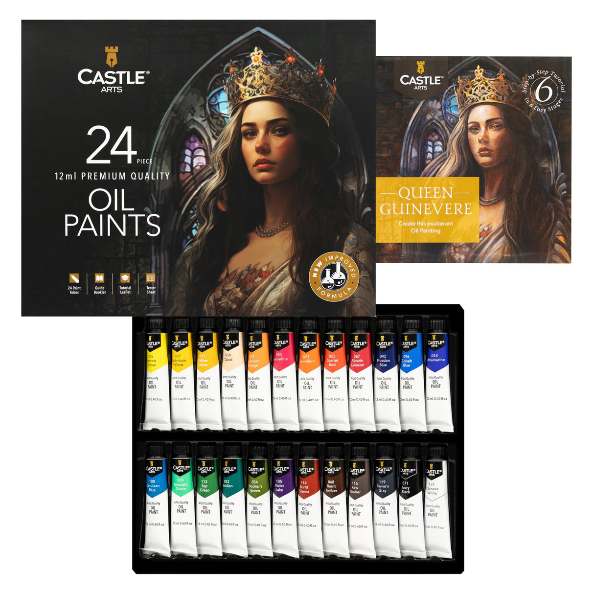 Castle Art Supplies 24 X 12ML Oil Paint Set | Great Value Set for Adult Artists, Beginners and Advanced | Vibrant Variety of Smooth-to-Use Colors | in Impressive Presentation Box with Tutorial (New) Castle Art Supplies