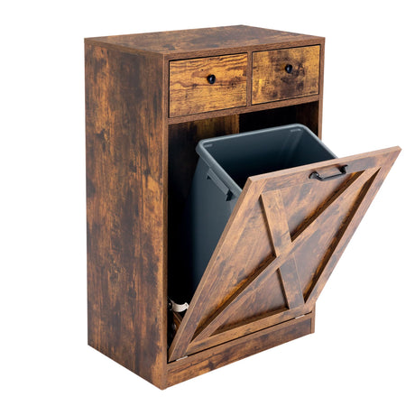 Zedesey 13 Gallon Tilt Out Trash Cabinet with 2 Drawers Wood Hidden Kitchen Recycling Cabinet Free Standing Pet Proof Trash Can Laundry Cabinet for Kitchen (Rustic Brown) Zedesey