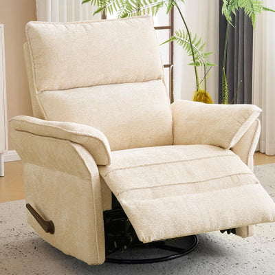 Oversized Glider Recliner Nursery Chair for Nursery with Adjustable Headrest, 360° Swivel Rocker Recliner with Overstuffed Armrest, 26" Extra Wide Rocking Chair with Lumbar Support, Beige