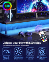 TIQLAB Computer Desk with Drawers and Power Outlets, 47 Inch Gaming Desk with LED Lights, Home Office Desk with Monitor Stand and Keyboard Tray, Study Writing Work Desk for Home Office, Black TIQLAB