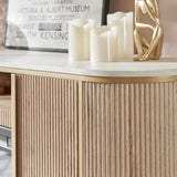 OKD Luxury 70" Fluted Fireplace TV Stand, Modern Chic Entertainment Center for TVs Up to 80 inches, TV Console with Faux Marble Top, Curved Profile Design, Media Console for Living Room, Natural Oak OKD