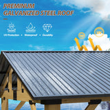 Raysfung 11' x 13' Wood Gazebo, Outdoor Hardtop Gazebo with Galvanized Steel Roof, Cedar Wooden Frame Gazebo for Garden, Patio, Deck Raysfung