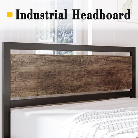 LIKIMIO Walnut King Bed Frame with Headboard & Footboard - Sturdy, Noise-Free Design with Ample Underbed Storage LIKIMIO