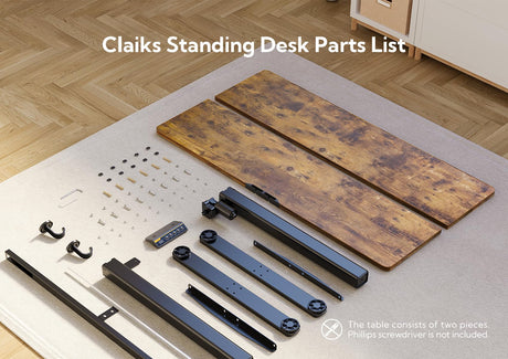 Claiks Electric Standing Desk, Adjustable Height Stand up Desk, 63x24 Inches Sit Stand Home Office Desk with Splice Board, Black Frame/Rustic Brown Top Claiks