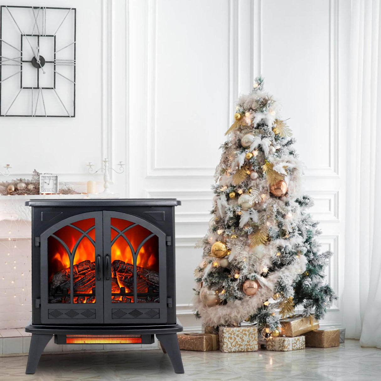 Innoflame 24" Electric Fireplace Heater, Freestanding Stove Heater with Realistic Flame, Adjustable Thermostat, Remote, Timer, 1500W, Black Innoflame