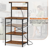 Rustic Brown SUPERJARE Kitchen Bakers Rack with Power Outlets and Hooks - 4-Tier Storage Shelf for Microwave, Coffee Bar, and More SUPERJARE