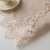 European Antique Jacquard Lace Table Doilies,Small Farmhouse Linen Embroidered Table Topper Scarf Place Mat RusticTable Cover (Flower Shape, Diameter 23.5Inch) VIRFONOR