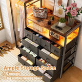 HPWLYO 10 Fabric Drawers Dresser with LED Light,Black Dresser for Bedroom with Clothes Rack, Tall Storage Chest of Drawers, Dressers & Chests of Drawers, Wooden Top, Bedroom, Closet Upgraded HPWLYO