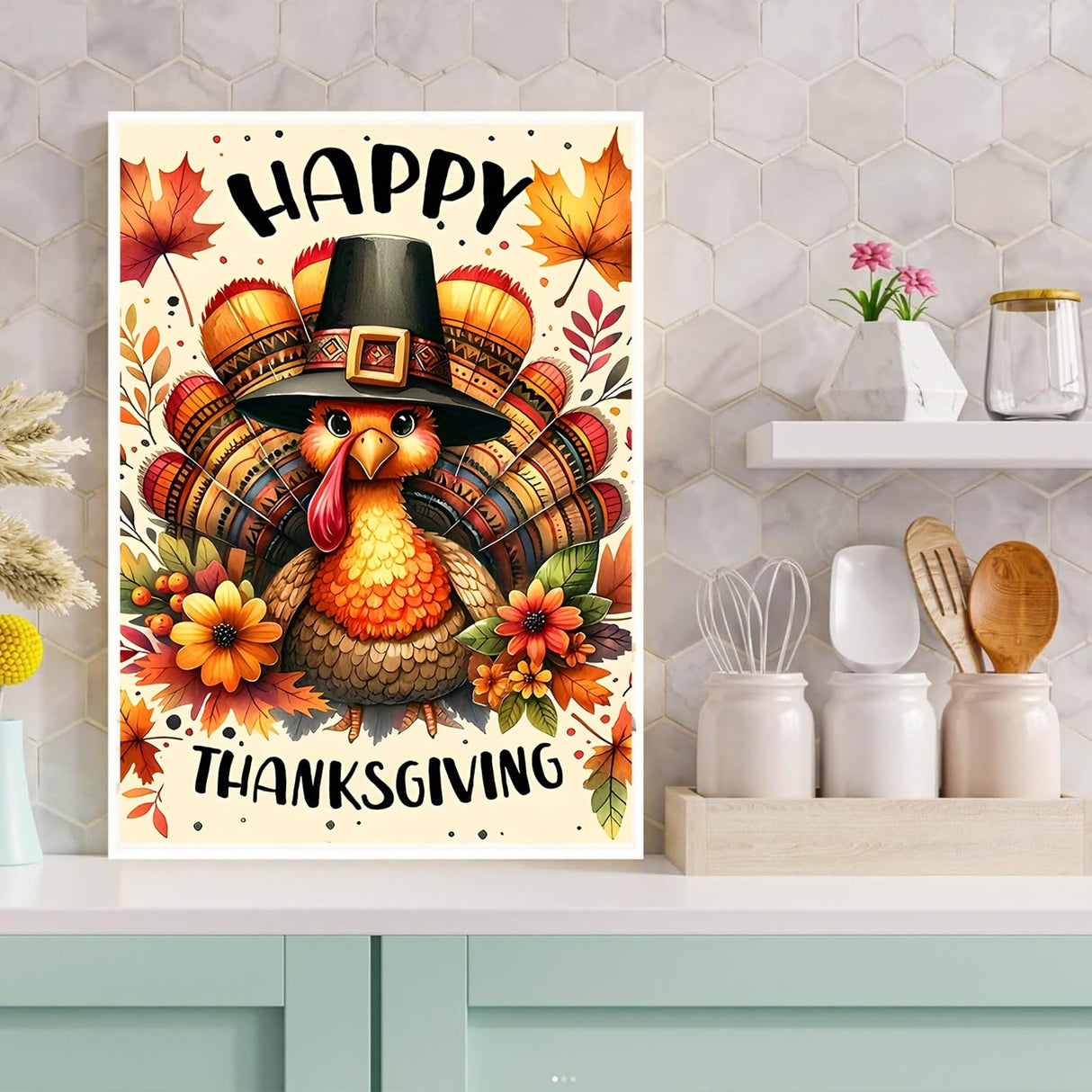 Happy Thanksgiving Diamond Painting Kits for Adult Beginners,DIY 5D Fall Turkey Diamond Art Kits, Full Drill Paint with Diamond Dot Gem Art Painting for Home Decor 12x16 inch Semneroy