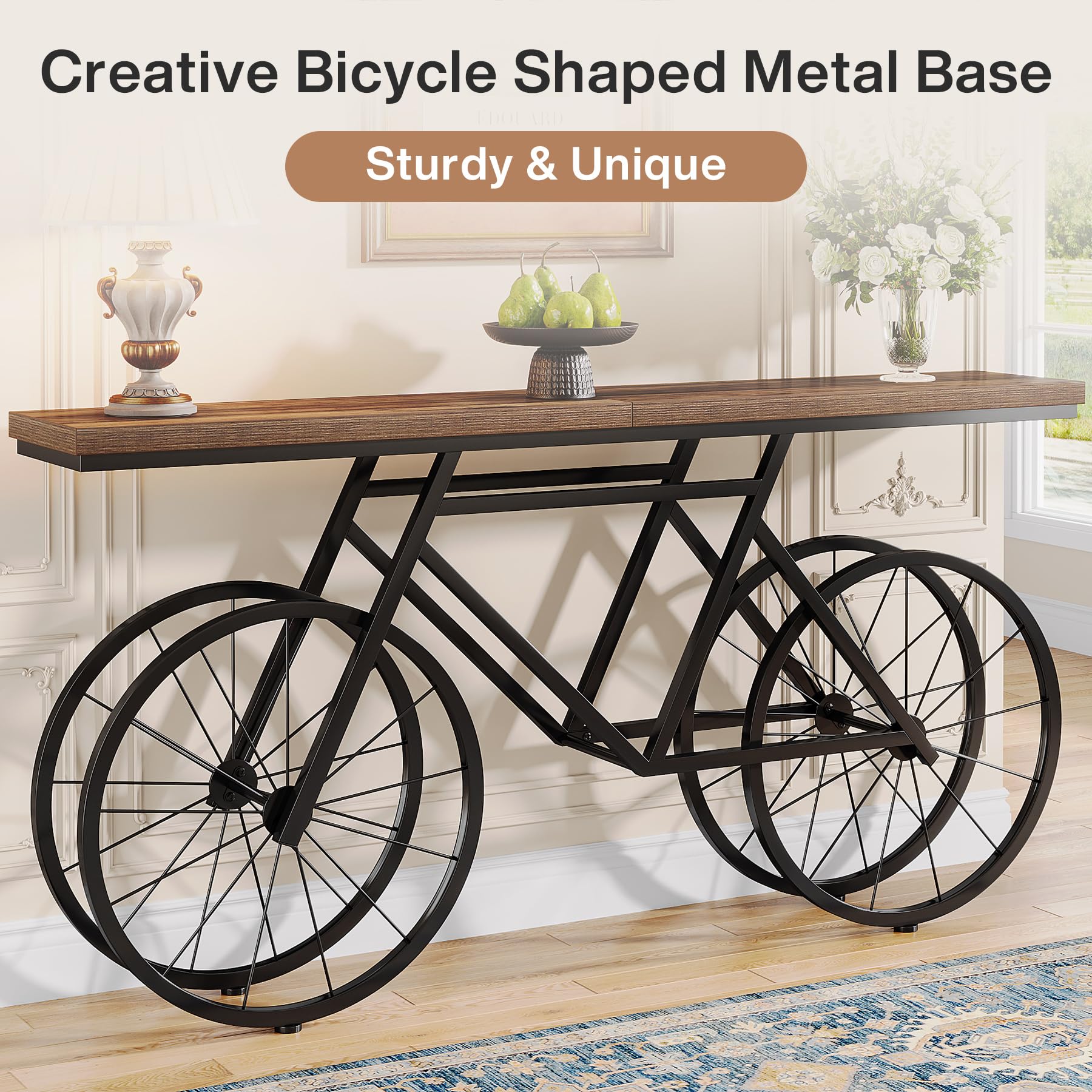 Tribesigns 70.9-Inch Extra Long Console Table, Narrow Sofa Table with Bicycle Metal Base, Modern Industrial Entryway Table Behind Couch Table for Living Room, Hallway, Entrance, Foyer, Rustic - WoodArtSupply