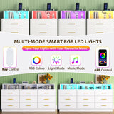 knoworld White 9 Drawer Dressers for Bedroom, Modern Large Dresser with LED Light and Power Outlet, Wooden Long Dresser, Triple Dresser for Bedroom, Living Room, Entryway, Hallway knoworld