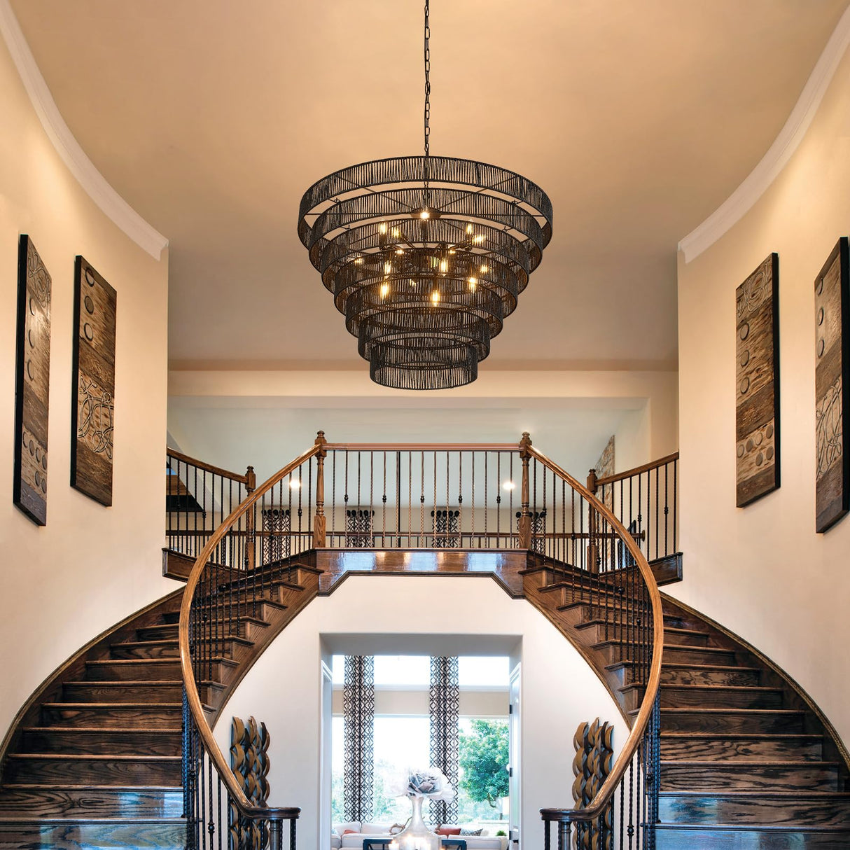 YOMECOO 39.4“ Large Hand-Woven Rattan Chandelier Vintage Farmhouse 15-Lights Boho Bamboo Black Chandeliers Light Fixture Retro Drum Wicker Rattan Chandelier for Dining Room, Living Room, Kitchen, E12 YOMECOO