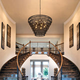 YOMECOO 39.4“ Large Hand-Woven Rattan Chandelier Vintage Farmhouse 15-Lights Boho Bamboo Black Chandeliers Light Fixture Retro Drum Wicker Rattan Chandelier for Dining Room, Living Room, Kitchen, E12 YOMECOO