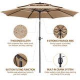 Yaheetech 3-Tier Patio Umbrella 10ft Vented Outdoor Canopy Sun Shade Large Market Table Umbrella Double-layer Cloth & Push-button Tilting for Yard/Garden/Park Tan Yaheetech