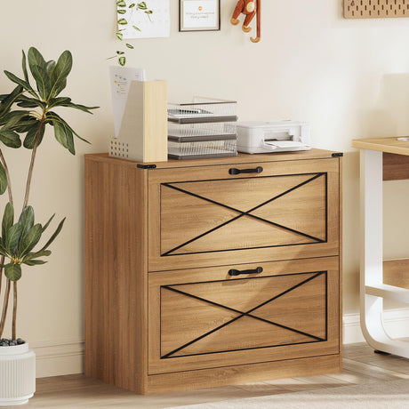 Vabches Farmhouse File Cabinet with 2 Drawers, Lateral Filing Cabinet Office File Cabinet with File Drawers, Wood Rustic Storage Cabinet File Organizer for Home Office, Living Room, Brown Vabches