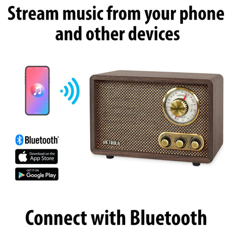Victrola Retro Wood Bluetooth Radio with Built-in Speakers, Elegant & Vintage Design, Rotary AM/FM Tuning Dial, Wireless Streaming, Espresso Victrola