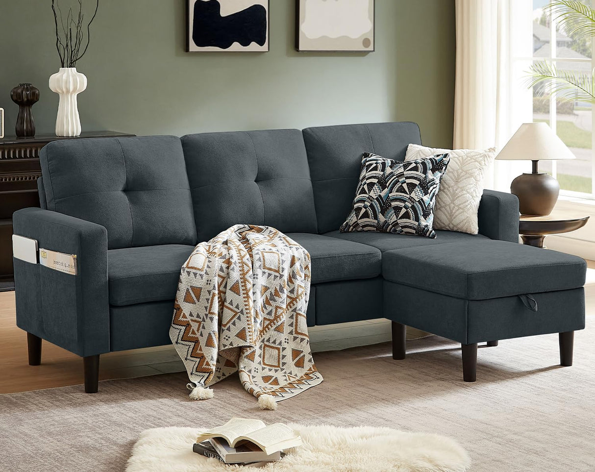 Pingliang Home Sectional Sofa Couches for Living Room, Modular 3 Seats Sectional Sofas L Shaped Couch with Storage and Reversible Chaise, Linen Fabric, 79" (Dark Grey) Pingliang Home