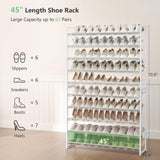 Nunsino Shoe Rack, Long Shoe Organizer,Max Holds 62 Pairs,10 Tier Metal Shoe Storage Shelf,5-Tier Stackable Shoes Organizer for Garage, Entryway,White Nunsino