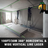 PREXISO 360° Laser Level with Tripod, 100Ft Dual Power Self Leveling Cross Line Laser- Wide Angle Vertical Line for Construction, Floor Tile, Renovation with Magnetic Base, Wall Panel Stand, Carry Bag Prexiso