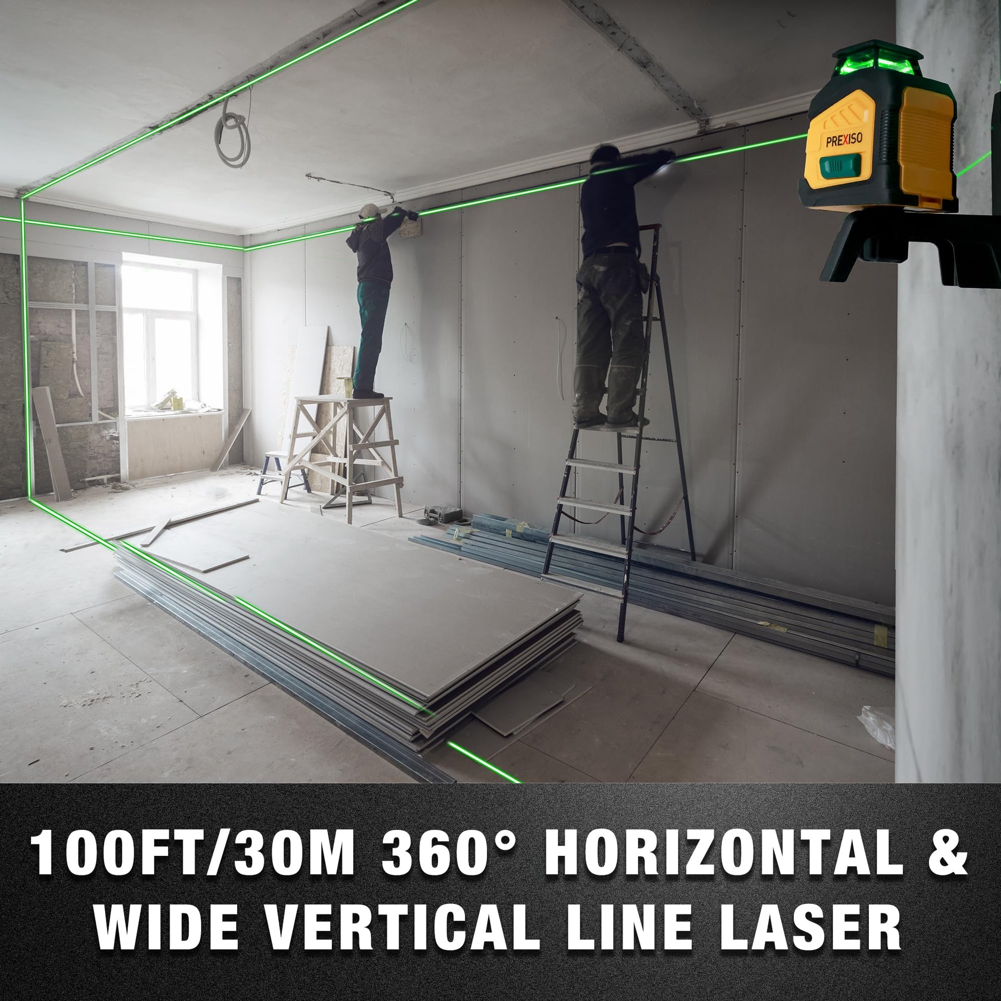 PREXISO 360° Laser Level with Tripod, 100Ft Dual Power Self Leveling Cross Line Laser- Wide Angle Vertical Line for Construction, Floor Tile, Renovation with Magnetic Base, Wall Panel Stand,  - WoodArtSupply