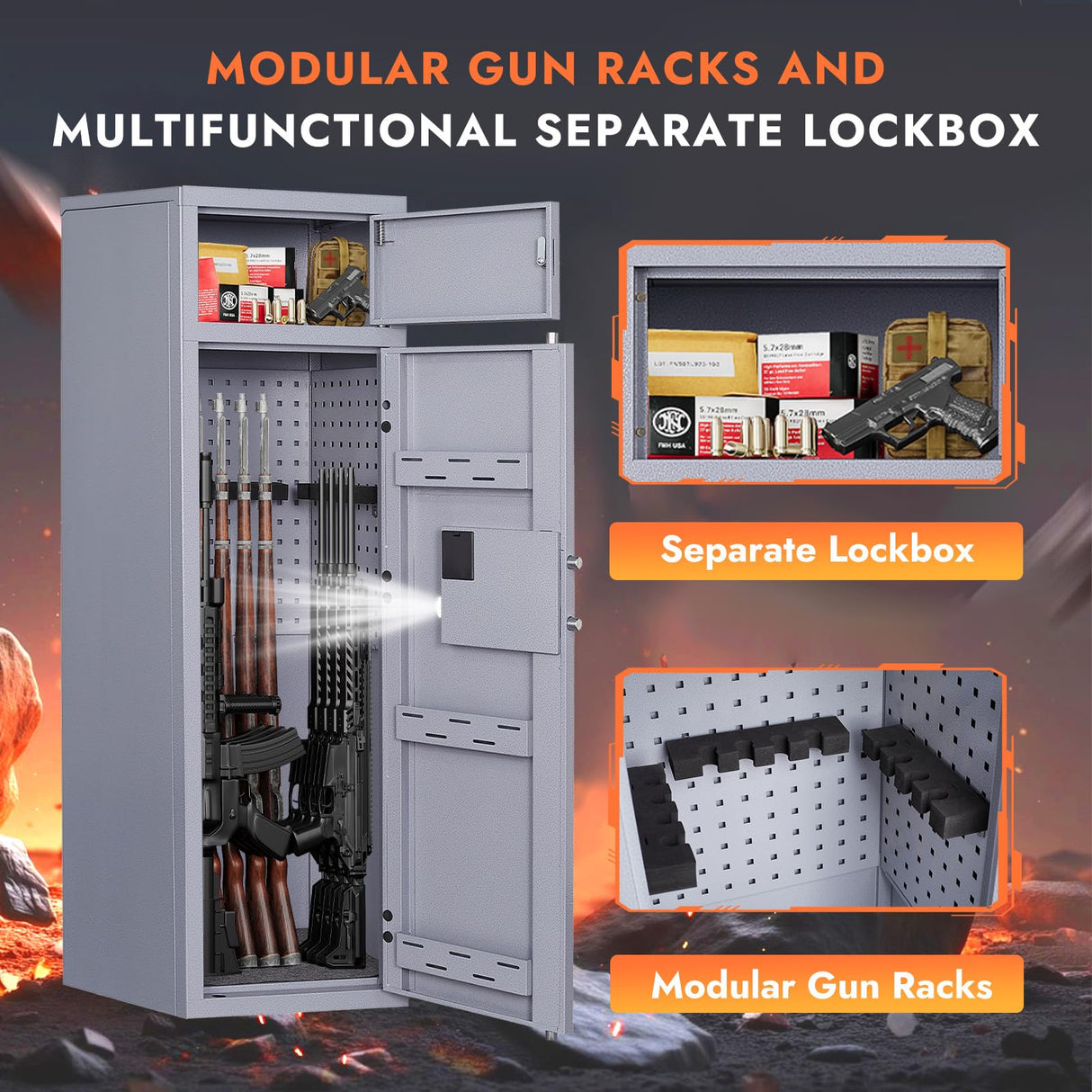 KAER 13-15 Gun Safe,Gun Safe for Rifles and Pistols,Double Layer Electronic Gun Cabinet,Gun Safes for Rifles Adjustable Gun Racks,Rifle Safes for Home with Separate Lockbox KAER