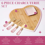 Paris Hilton Charcuterie Board and Serving Set, Bamboo Serving Board, Ceramic Dish, Cheese Utensils with Titanium Coated Blades, 6-Piece Set, Pink Paris Hilton