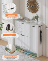 Piskyet Shoe Storage Cabinet with 2 Flip Drawers and Boot Cabinet, Morden Fluted Narrow Shoes Rack Organizer for Entryway with Anti-tilt Device,Hidden Handles Piskyet