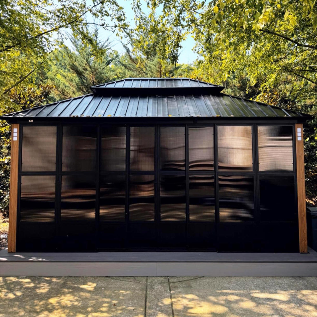 PURPLE LEAF 12' X 16' Sunroom Patio Hardtop Gazebo Double Top Galvanized Steel Roof Outdoor Screen House Aluminum Solarium Backyard Sun Room PURPLE LEAF