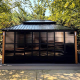 PURPLE LEAF 12' X 16' Sunroom Patio Hardtop Gazebo Double Top Galvanized Steel Roof Outdoor Screen House Aluminum Solarium Backyard Sun Room PURPLE LEAF