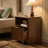 Evermagin Fluted Nightstand Set of 2, Walnut Bedside Table with Drawer and Storage, Wood Night Stand Mid Century Modern, Large End Table for Bedroom Evermagin